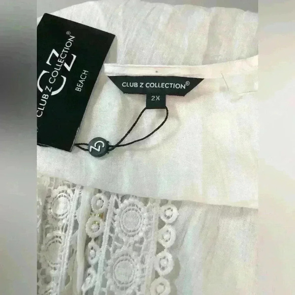 Club Z Collection Women 2X White Cotton Swim Crochet Lace Drawstring Cover Up - Picture 7 of 12